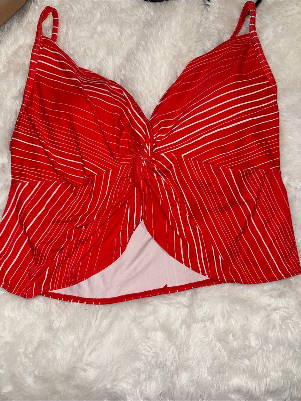 Vince Camuto Red and White Twist-Front Striped Camisole